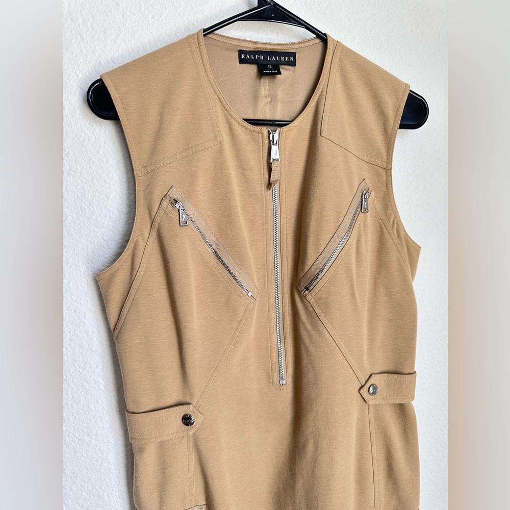 RALPH LAUREN Black Label Beige Sleeveless zip Dress Size 12 NWOT minimalist - Picture 6 of 15
